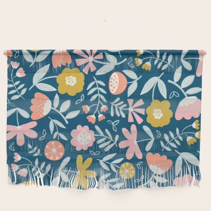 Cute Vintage Flower Pattern Scandinavian Folk Art Wall Hanging Gallery Image 1
