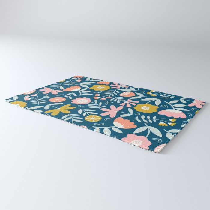 Cute Vintage Flower Pattern Scandinavian Folk Art Rug Gallery Image 3