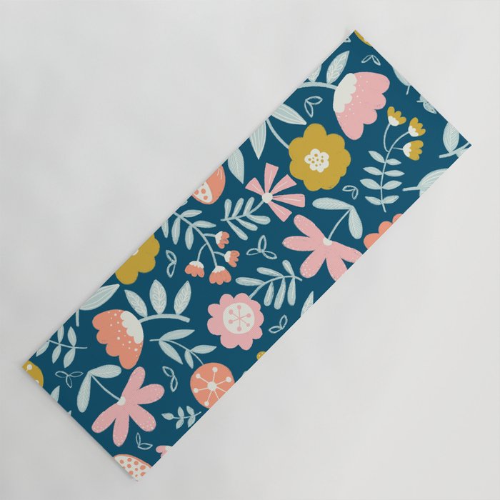 Cute Vintage Flower Pattern Scandinavian Folk Art Yoga Mat Gallery Image 1