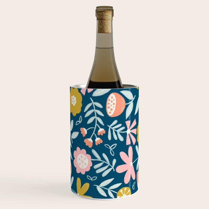 Cute Vintage Flower Pattern Scandinavian Folk Art Wine Chiller Gallery Image 1