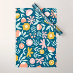 Cute Vintage Flower Pattern Scandinavian Folk Art Wrapping Paper Gallery Image 1