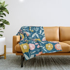 Cute Vintage Flower Pattern Scandinavian Folk Art Throw Blanket Gallery Image 1