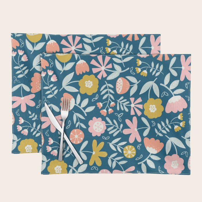 Cute Vintage Flower Pattern Scandinavian Folk Art Placemat Gallery Image 1