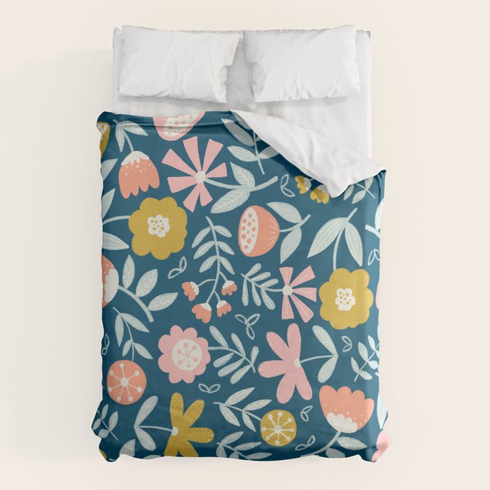 Cute Vintage Flower Pattern Scandinavian Folk Art Duvet Cover Gallery Image 6