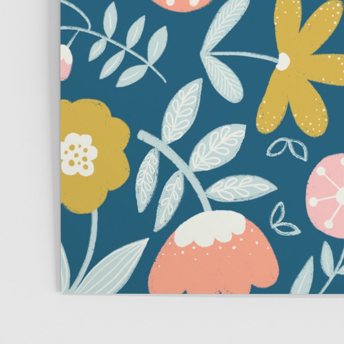 Cute Vintage Flower Pattern Scandinavian Folk Art Poster Gallery Image 3