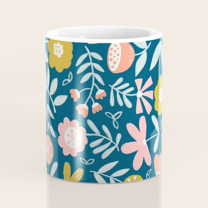 Cute Vintage Flower Pattern Scandinavian Folk Art Coffee Mug Gallery Image 4