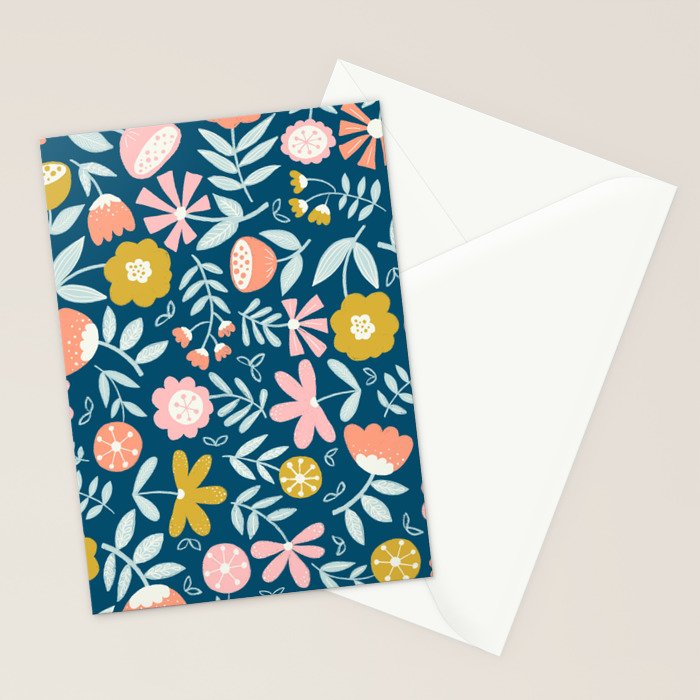 Cute Vintage Flower Pattern Scandinavian Folk Art Stationery Card Gallery Image 2