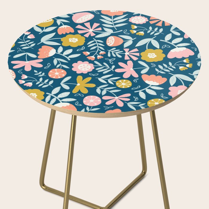 Cute Vintage Flower Pattern Scandinavian Folk Art Side Table Gallery Image 2