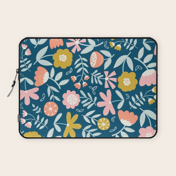 Cute Vintage Flower Pattern Scandinavian Folk Art Laptop Sleeve Gallery Image 1