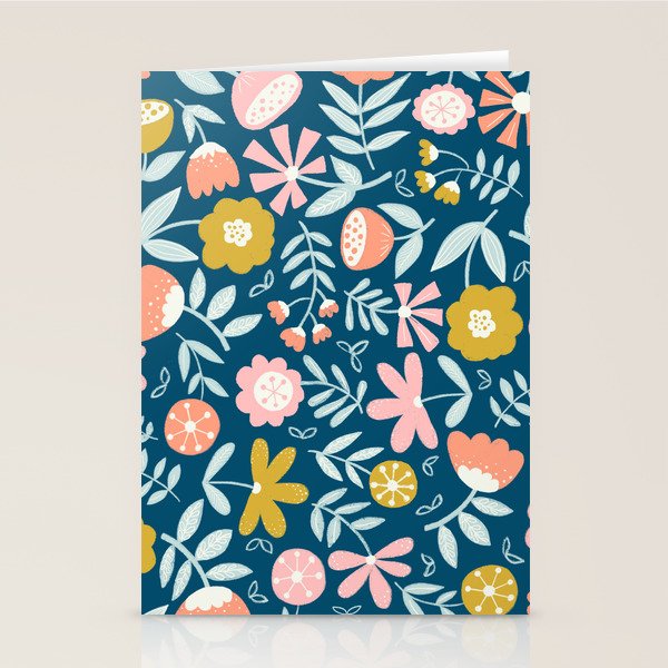 Cute Vintage Flower Pattern Scandinavian Folk Art Stationery Card Gallery Image 2