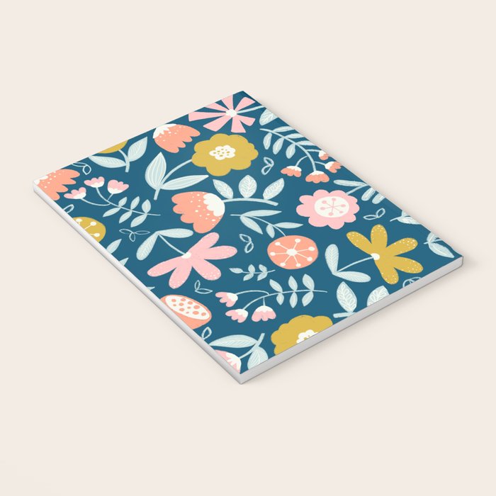 Cute Vintage Flower Pattern Scandinavian Folk Art Notebook Gallery Image 3