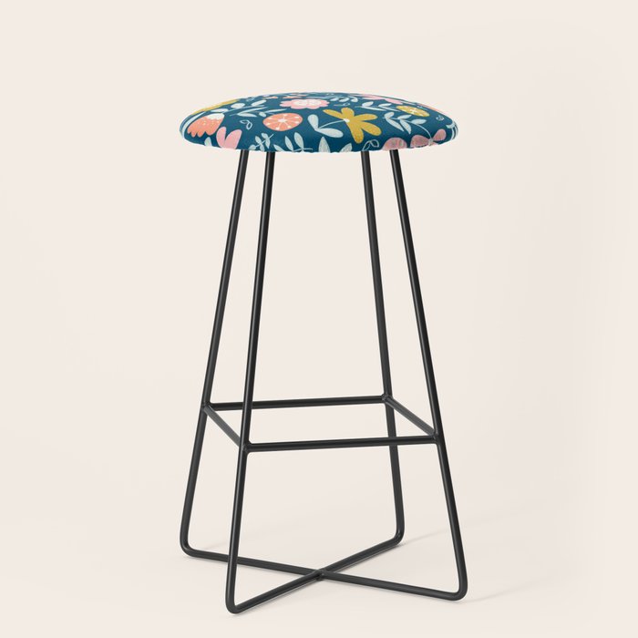 Cute Vintage Flower Pattern Scandinavian Folk Art Stool Gallery Image 1