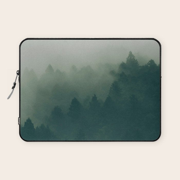 Green Pine Trees Misty Foggy Forest Green Ombre Gradient Minimalist Landscape Laptop Sleeve Gallery Image 1