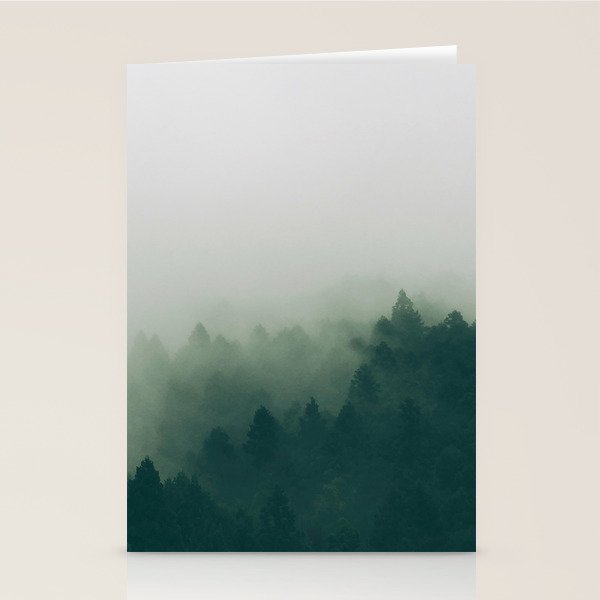 Green Pine Trees Misty Foggy Forest Green Ombre Gradient Minimalist Landscape Stationery Card Gallery Image 2