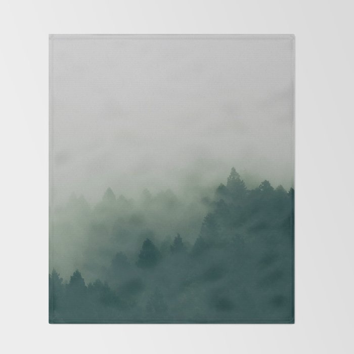 Green Pine Trees Misty Foggy Forest Green Ombre Gradient Minimalist Landscape Throw Blanket Gallery Image 2