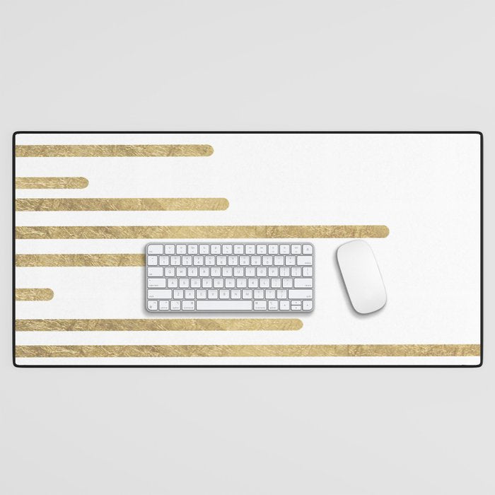 Abstract minimalist white gold geometrical lines Desk Mat Gallery Image 1