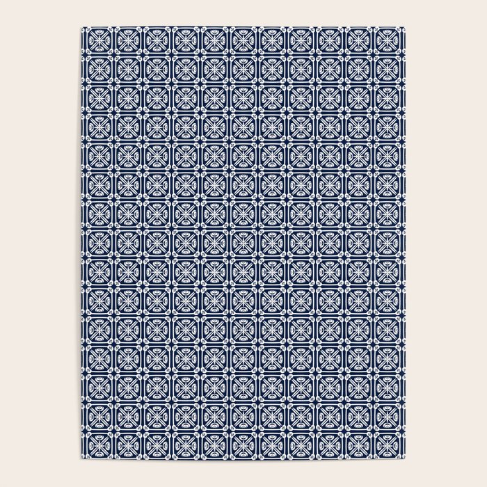 Nouveau Spanish Tile Pattern in Nautical Navy Blue and White Poster Gallery Image 4