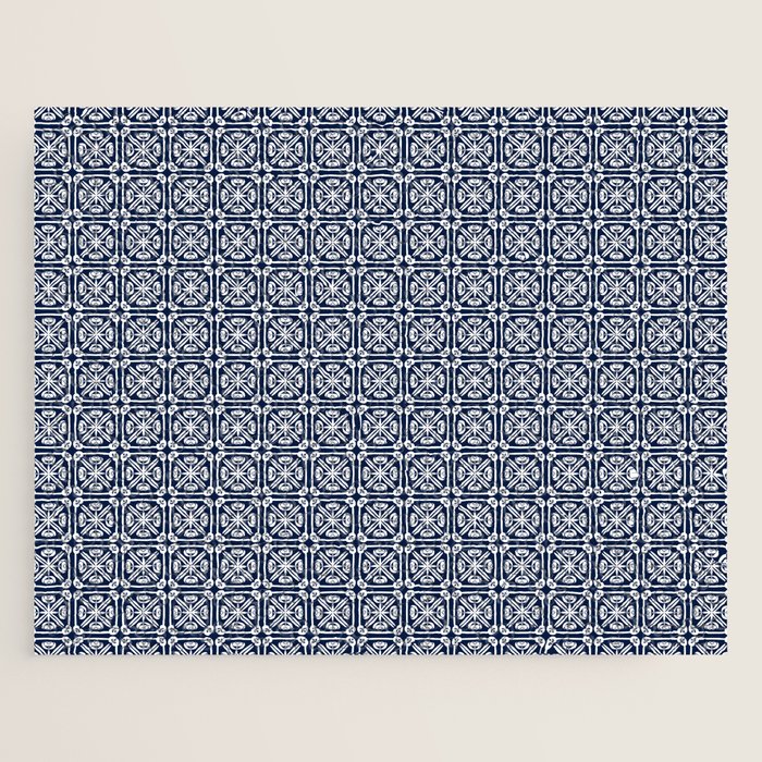 Nouveau Spanish Tile Pattern in Nautical Navy Blue and White Jigsaw Puzzle Gallery Image 1