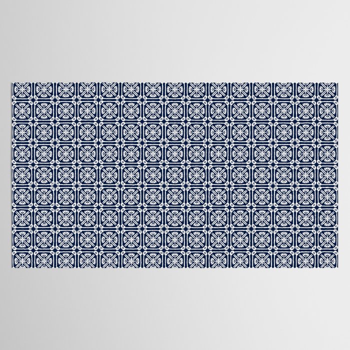 Nouveau Spanish Tile Pattern in Nautical Navy Blue and White Tablecloth Gallery Image 2