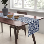 Nouveau Spanish Tile Pattern in Nautical Navy Blue and White Table Runner Gallery Image 2