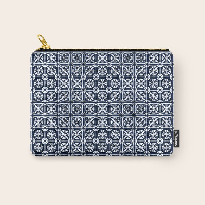 Nouveau Spanish Tile Pattern in Nautical Navy Blue and White Carry All Pouch Gallery Image 1