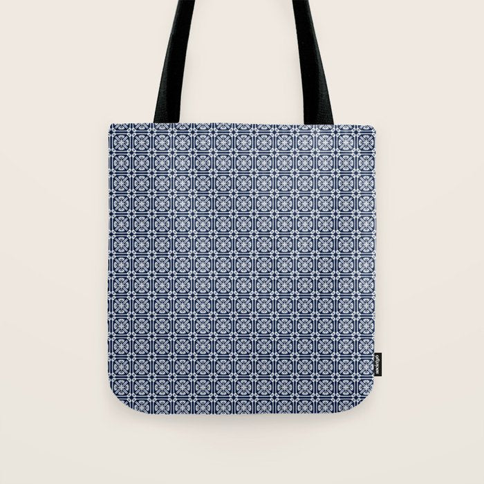 Nouveau Spanish Tile Pattern in Nautical Navy Blue and White Tote Bag Gallery Image 1