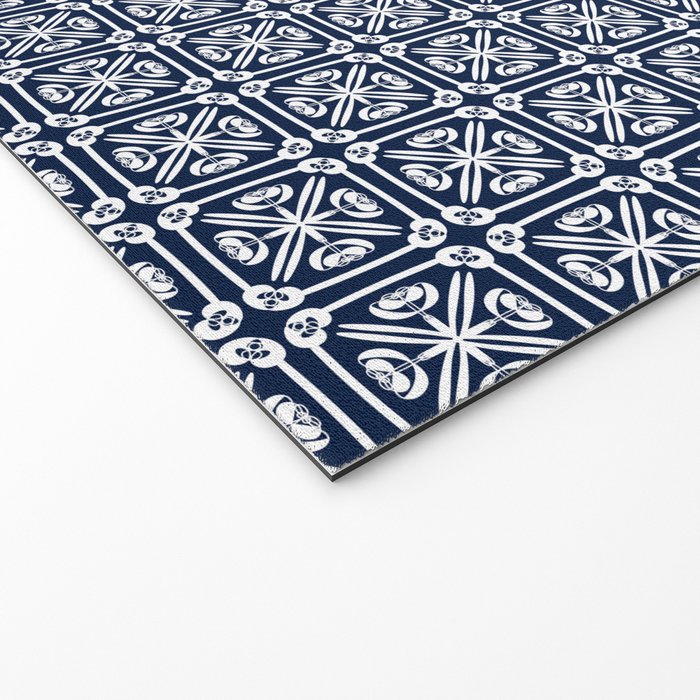 Nouveau Spanish Tile Pattern in Nautical Navy Blue and White Welcome Mat Gallery Image 2