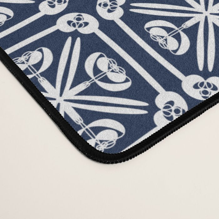 Nouveau Spanish Tile Pattern in Nautical Navy Blue and White Desk Mat Gallery Image 4