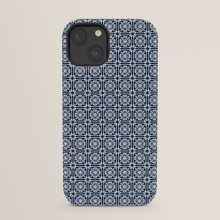 Nouveau Spanish Tile Pattern in Nautical Navy Blue and White iPhone Case Gallery Image 29