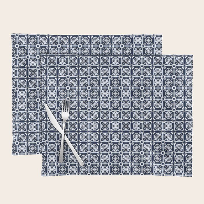 Nouveau Spanish Tile Pattern in Nautical Navy Blue and White Placemat Gallery Image 1