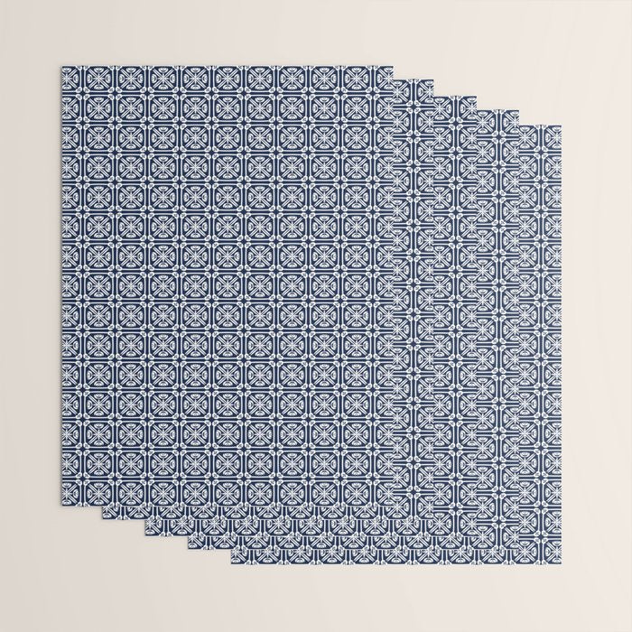 Nouveau Spanish Tile Pattern in Nautical Navy Blue and White Wrapping Paper Gallery Image 3