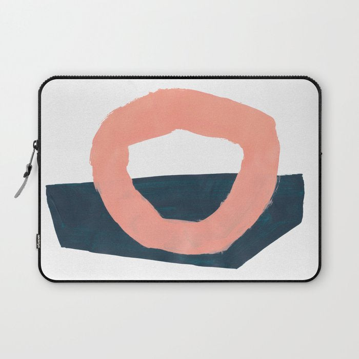 Mid Century Modern Abstract Minimalist Shapes Teal Blue Salmon Pink Laptop Sleeve Gallery Image 1