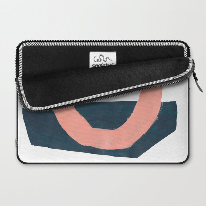 Mid Century Modern Abstract Minimalist Shapes Teal Blue Salmon Pink Laptop Sleeve Gallery Image 2