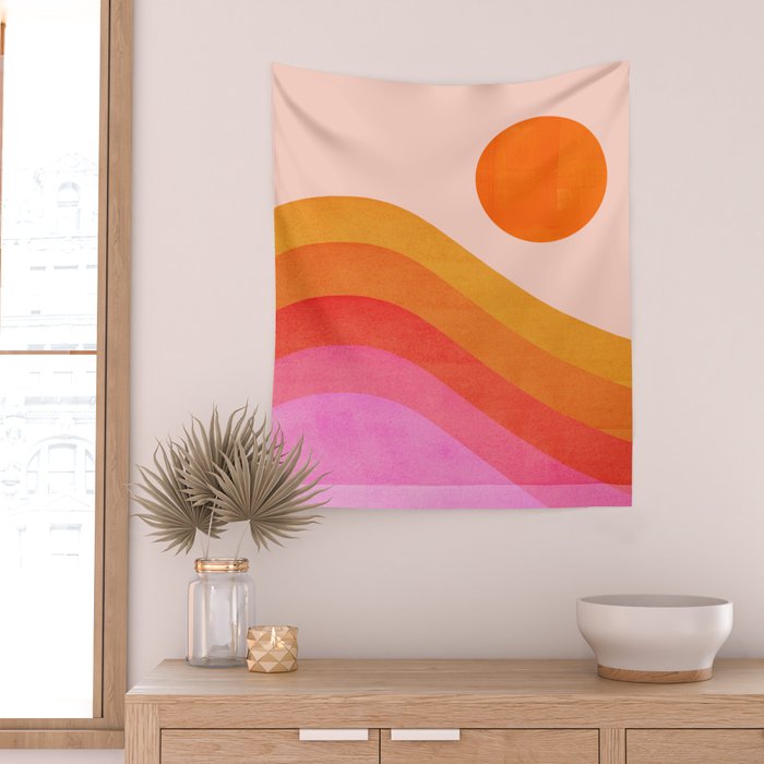Abstraction_SUNSET_OCEAN_COLOR_POP_ART_Minimalism_009D Wall Tapestry Gallery Image 2