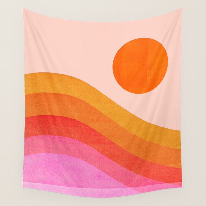 Abstraction_SUNSET_OCEAN_COLOR_POP_ART_Minimalism_009D Wall Tapestry Gallery Image 1