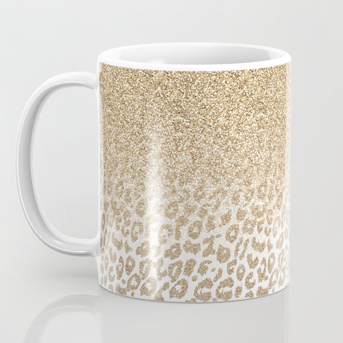 Trendy Gold Glitter and Leopard Print Gradient Coffee Mug Gallery Image 3