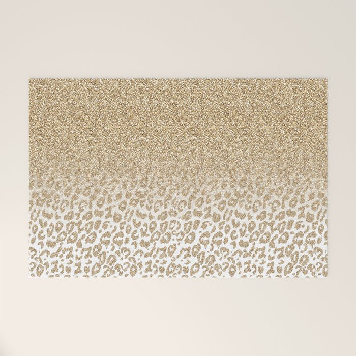 Trendy Gold Glitter and Leopard Print Gradient Welcome Mat Gallery Image 1