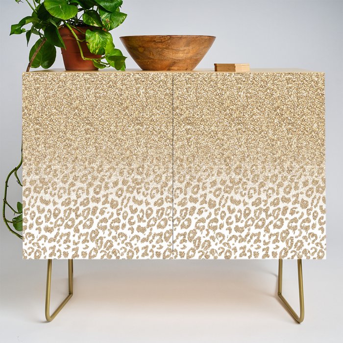 Trendy Gold Glitter and Leopard Print Gradient Credenza Gallery Image 1