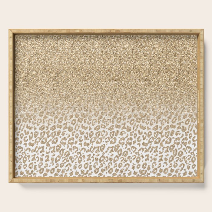 Trendy Gold Glitter and Leopard Print Gradient Serving Tray Gallery Image 1