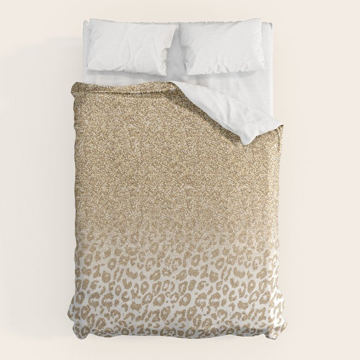 Trendy Gold Glitter and Leopard Print Gradient Duvet Cover Gallery Image 1