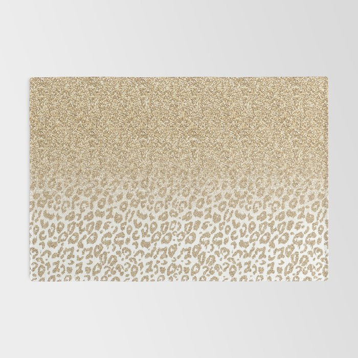Trendy Gold Glitter and Leopard Print Gradient Rug Gallery Image 2