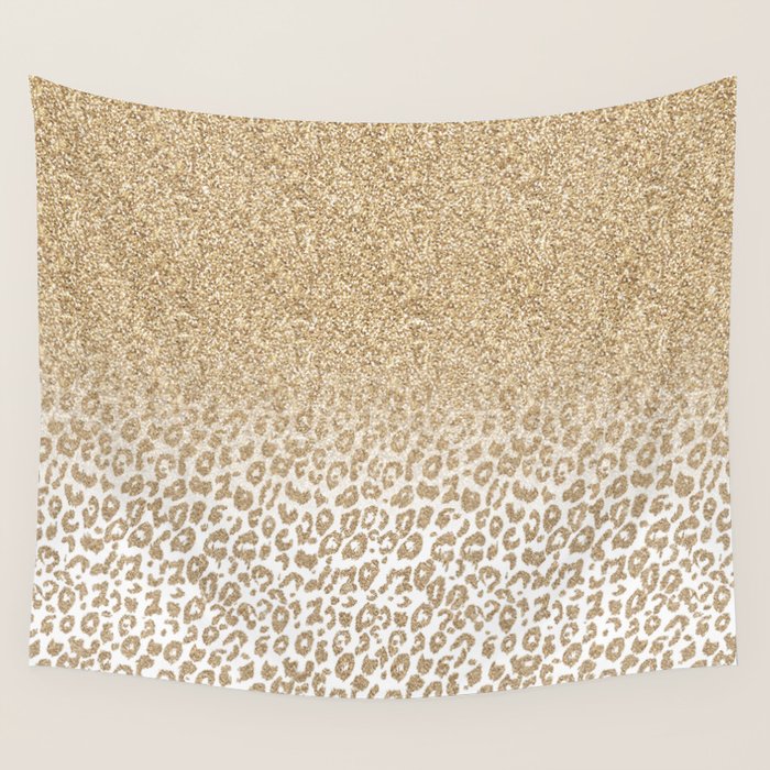 Trendy Gold Glitter and Leopard Print Gradient Wall Tapestry Gallery Image 4