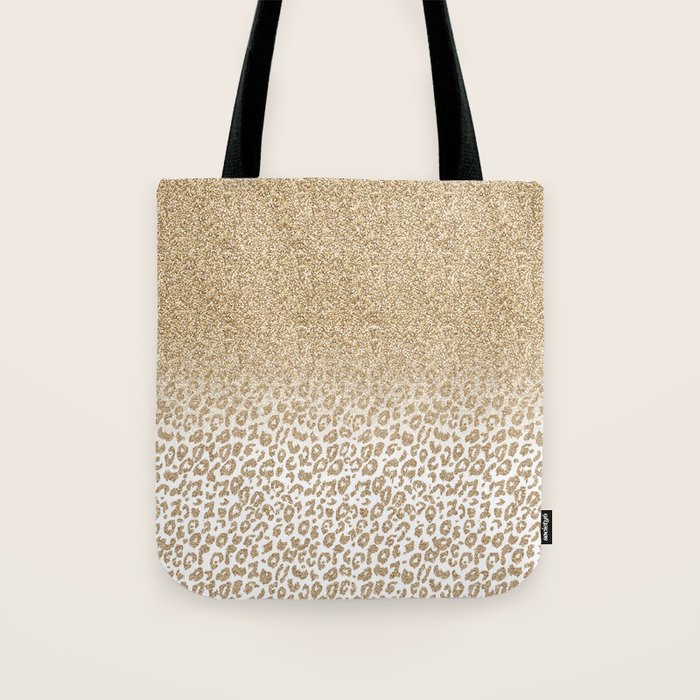 Trendy Gold Glitter and Leopard Print Gradient Tote Bag Gallery Image 1