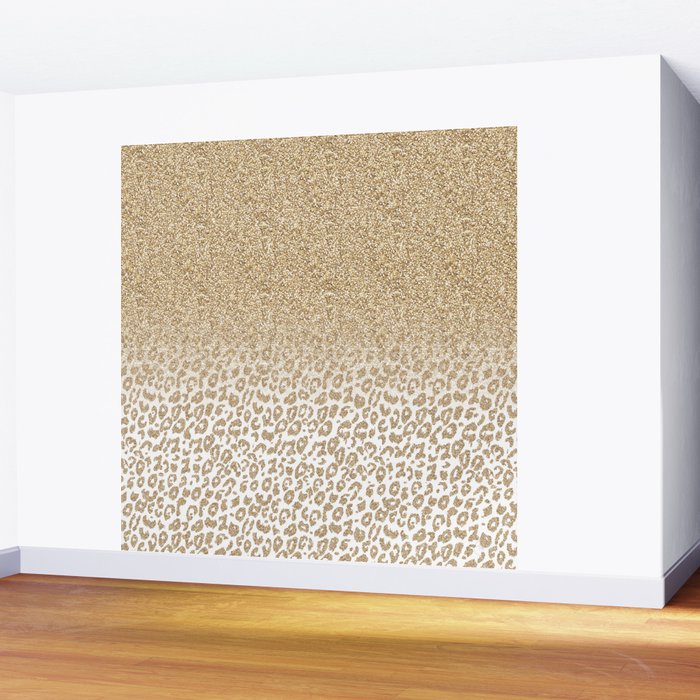 Trendy Gold Glitter and Leopard Print Gradient Wall Mural Gallery Image 2