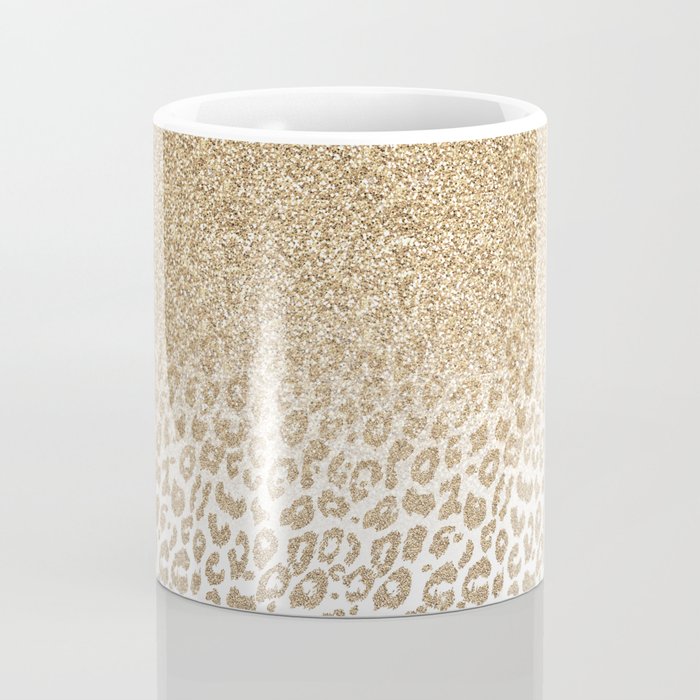 Trendy Gold Glitter and Leopard Print Gradient Coffee Mug Gallery Image 4