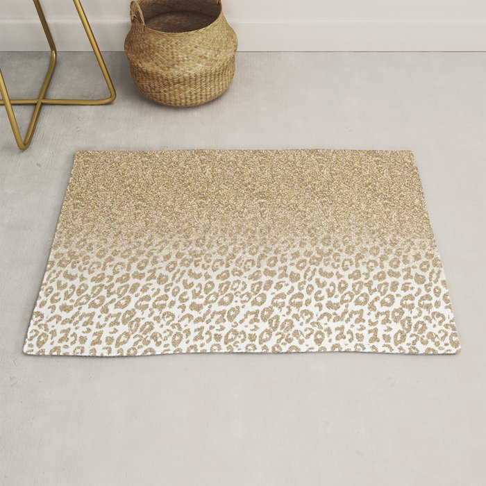 Trendy Gold Glitter and Leopard Print Gradient Rug Gallery Image 1