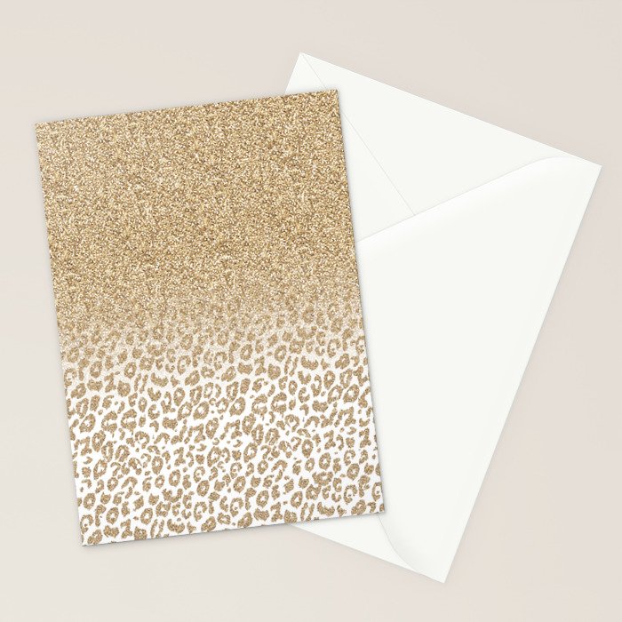 Trendy Gold Glitter and Leopard Print Gradient Stationery Card Gallery Image 2