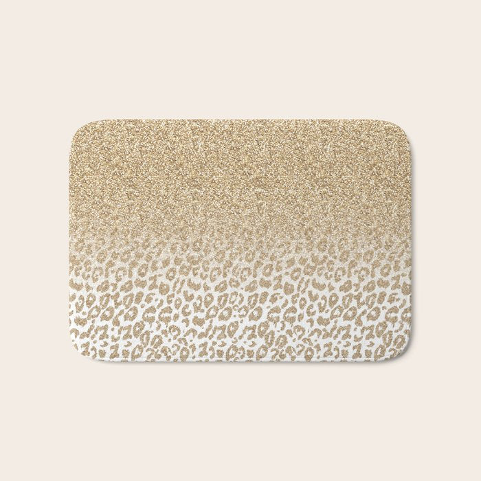 Trendy Gold Glitter and Leopard Print Gradient Bath Mat Gallery Image 1