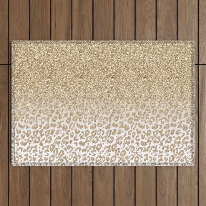 Trendy Gold Glitter and Leopard Print Gradient Outdoor Rug