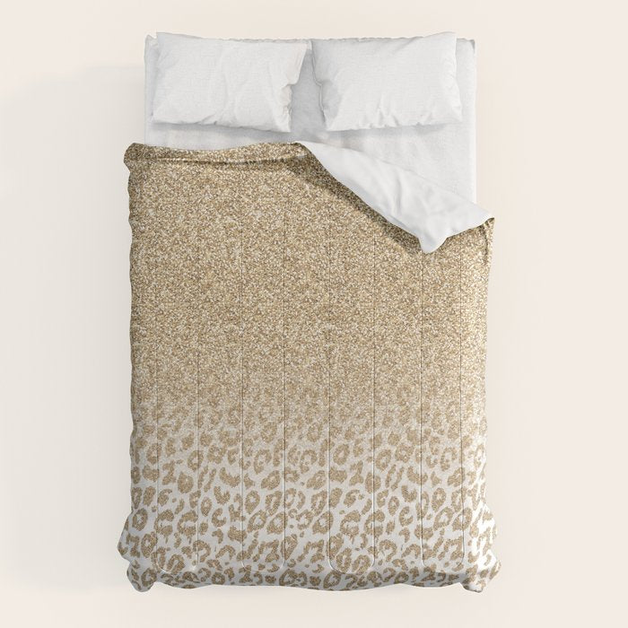 Trendy Gold Glitter and Leopard Print Gradient Comforter Gallery Image 6